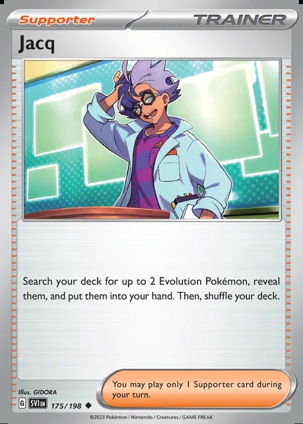 Jacq 175/198, Scarlet & Violet English Print with "Play! Pokémon" stamp, card art reference