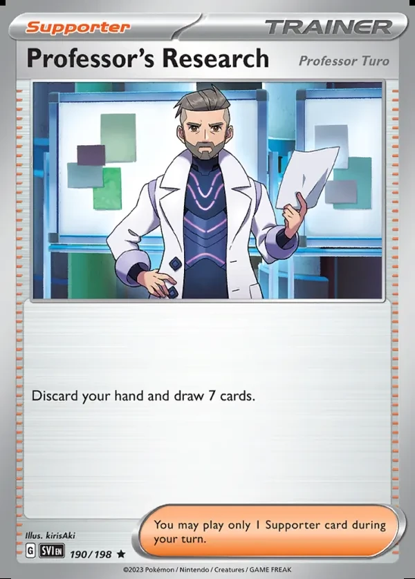 Professor's Research 190/198, Scarlet & Violet English Print with "Play! Pokémon" stamp, card art reference