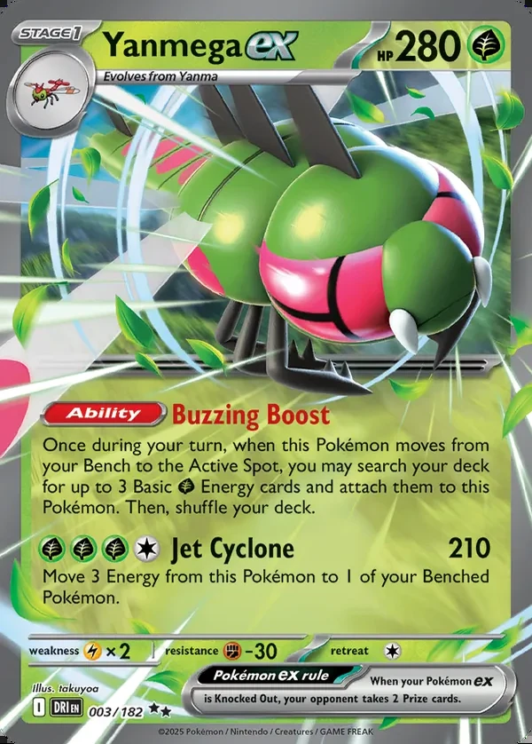 Yanmega 003/182, Destined Rivals English Print with "Play! Pokémon" stamp, card art reference