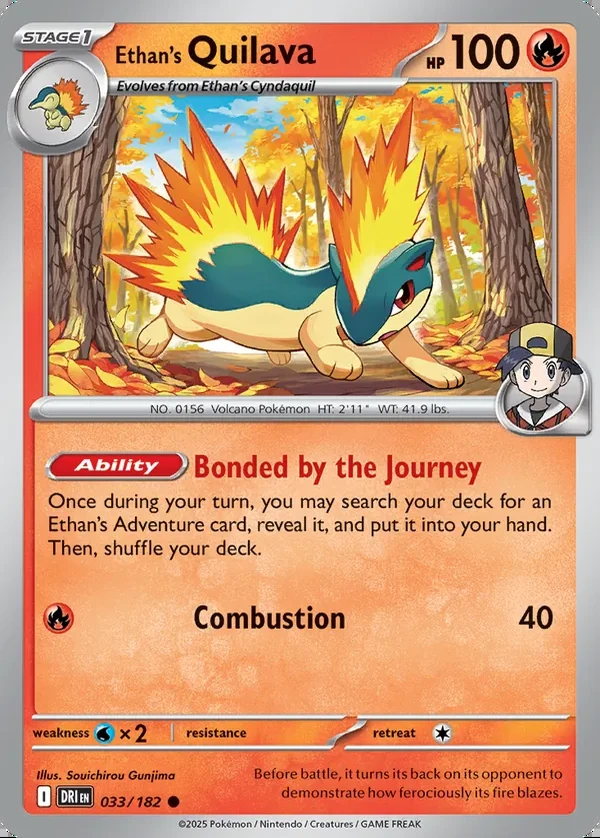 Ethan's Quilava 033/182, Destined Rivals English Print with "Play! Pokémon" stamp, card art reference