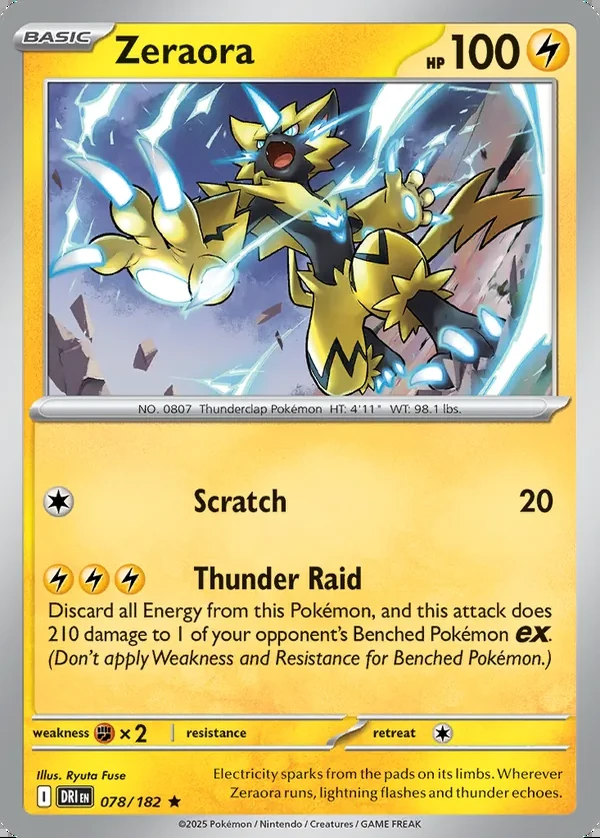Zeraora 078/182, Destined Rivals English Print with "Play! Pokémon" stamp, card art reference