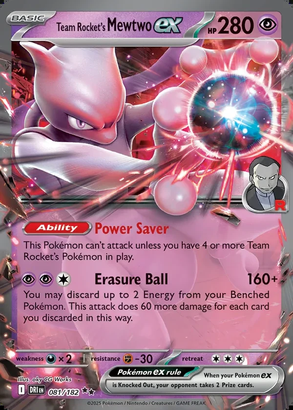 Team Rocket's Mewtwo 081/182, Destined Rivals English Print with "Play! Pokémon" stamp, card art reference