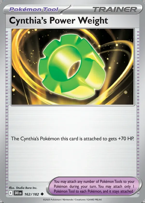 Cynthia's Power Weight 162/182, Destined Rivals English Print with "Play! Pokémon" stamp, card art reference