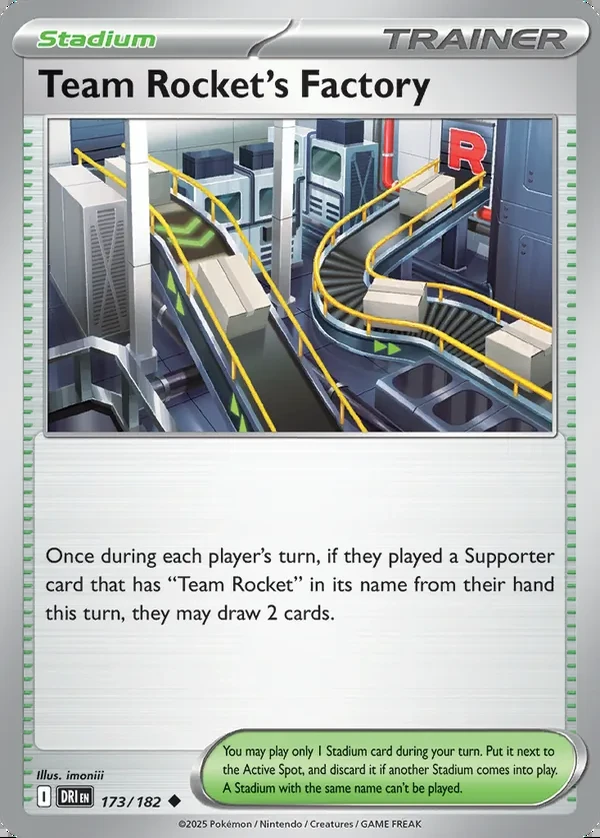 Team Rocket's Factory 173/182, Destined Rivals English Print with "Play! Pokémon" stamp, card art reference