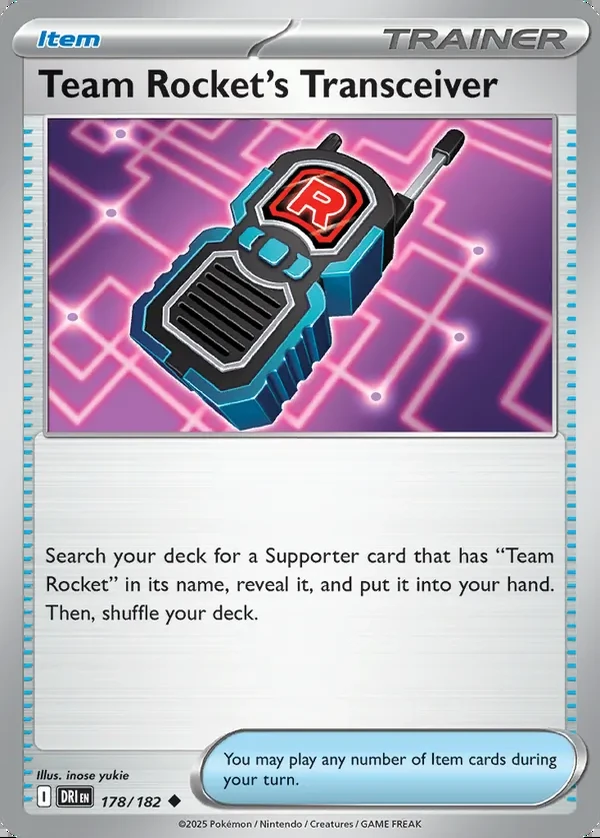Team Rocket's Transceiver 178/182, Destined Rivals English Print with "Play! Pokémon" stamp, card art reference