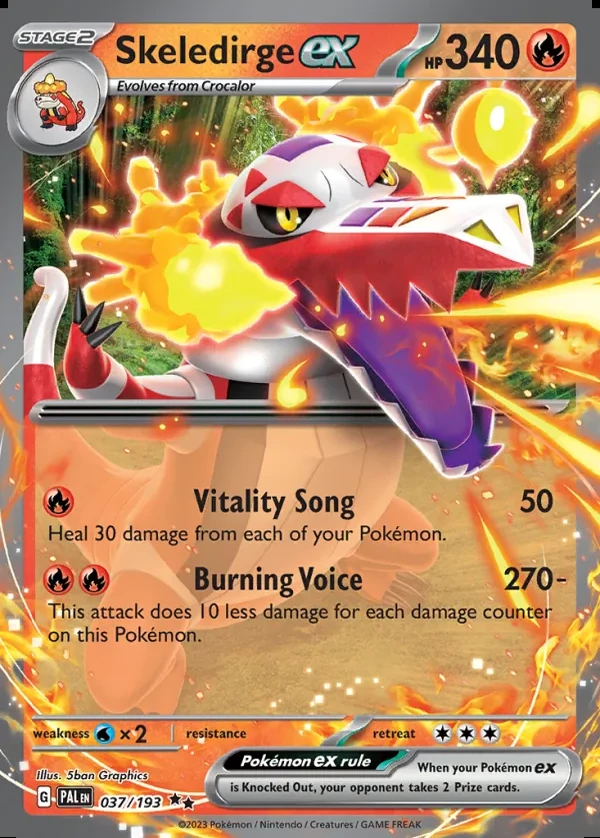 Skeledirge 037/193, Paldea Evolved English Print with "Play! Pokémon" stamp, card art reference