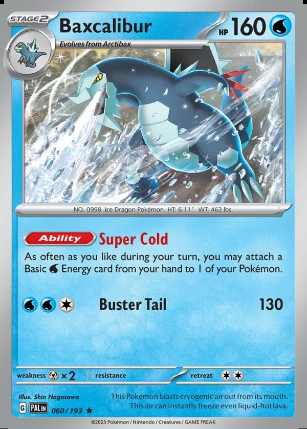 Baxcalibur 060/193, Paldea Evolved English Print with "Play! Pokémon" stamp, card art reference