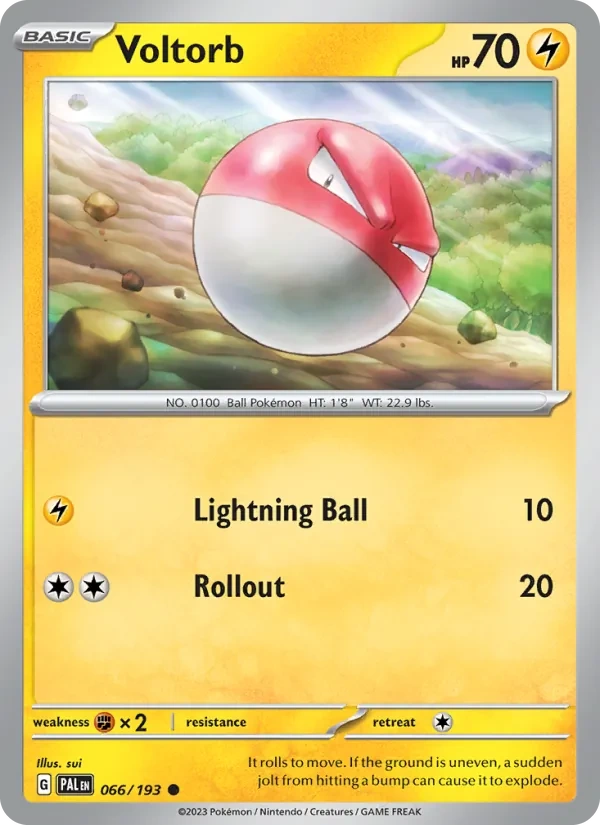 Voltorb 066/193, Paldea Evolved English "55" Pikachu Deck stamp print, card art reference