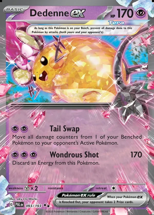 Dedenne 093/193, Paldea Evolved English Print with "Play! Pokémon" stamp, card art reference