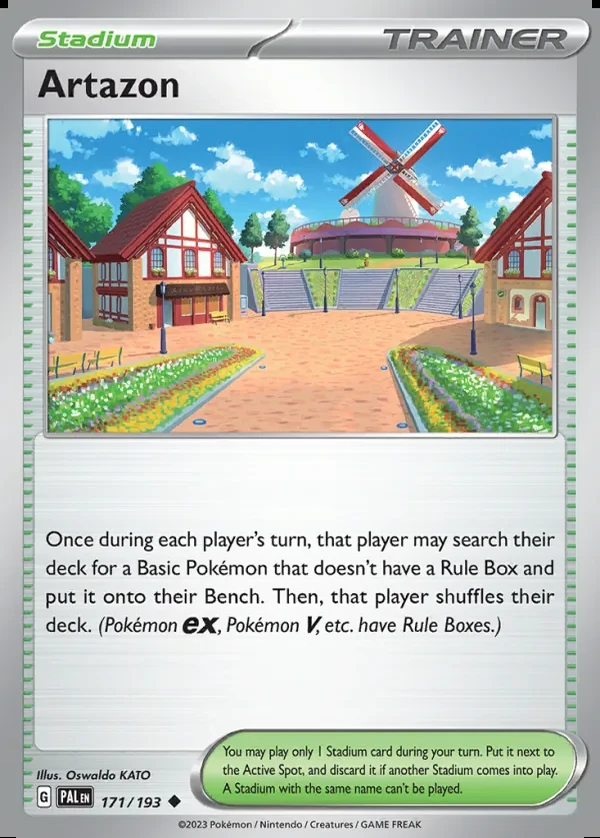 Artazon 171/193, Paldea Evolved English Print with "Play! Pokémon" stamp, card art reference
