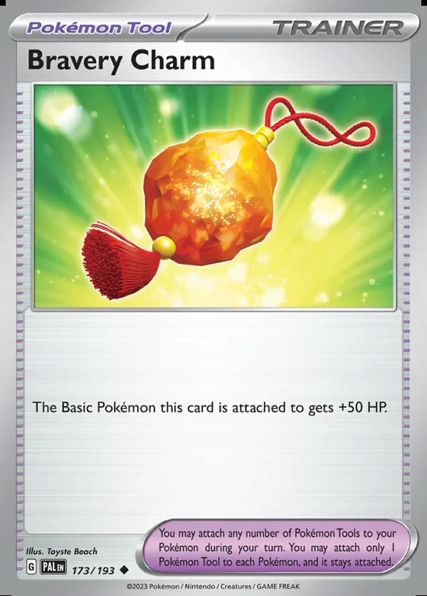 Bravery Charm 173/193, Paldea Evolved English Print with "Play! Pokémon" stamp, card art reference