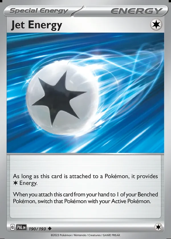 Jet Energy 190/193, Paldea Evolved English Print with "Play! Pokémon" stamp, card art reference