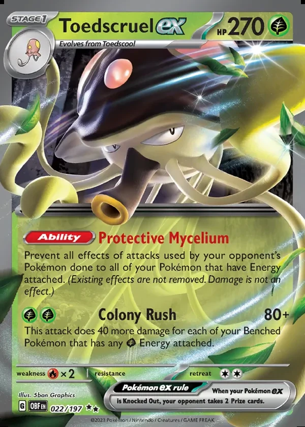 Toedscruel 022/197, Obsidian Flames English Print with "Play! Pokémon" stamp, card art reference
