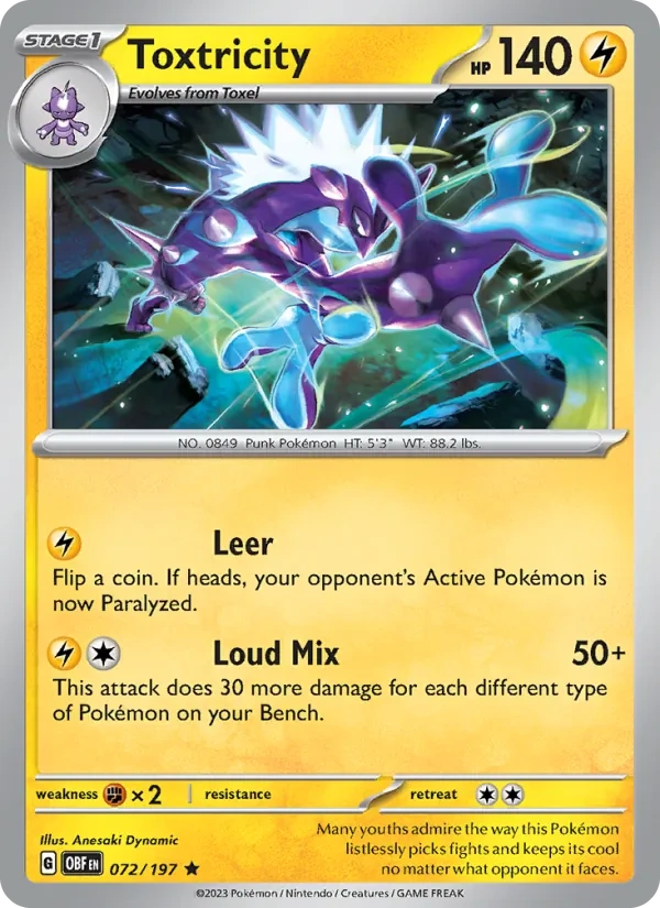 Toxtricity 072/197, Obsidian Flames English Non Holo, card art reference