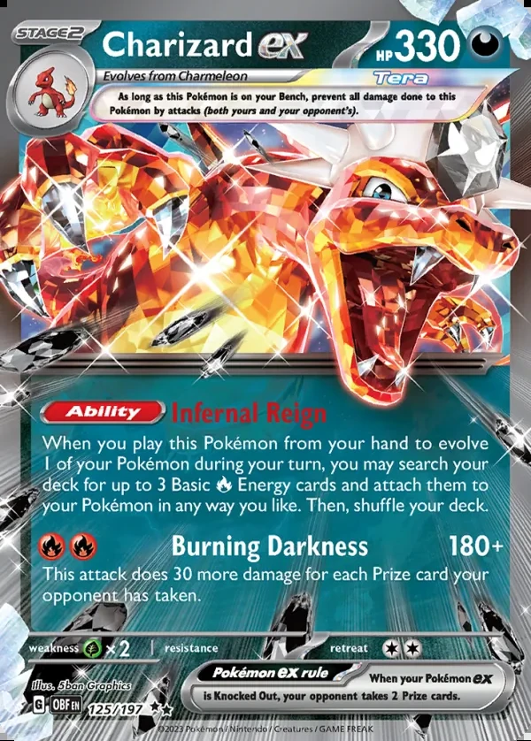 Charizard 125/197, Obsidian Flames English Print with "Play! Pokémon" stamp, card art reference