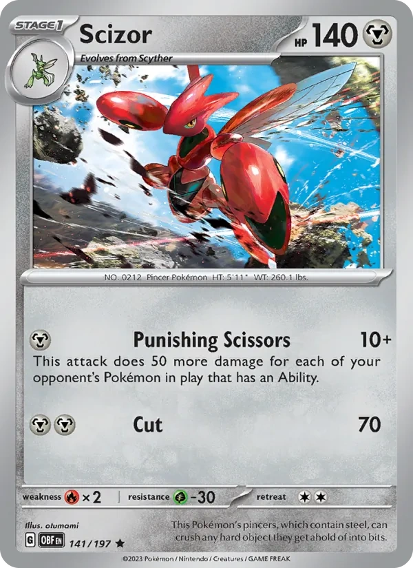 Scizor 141/197, Obsidian Flames English Cosmos Holofoil, card art reference