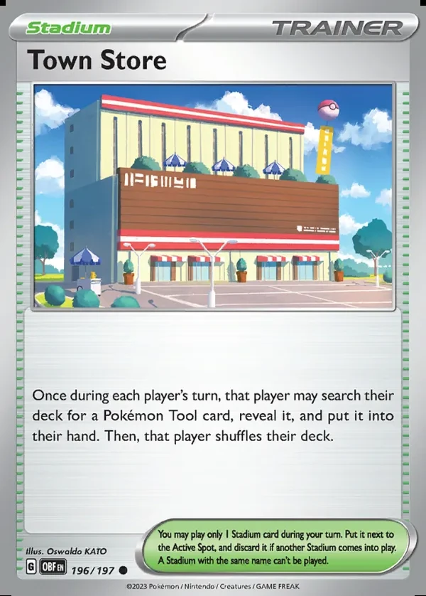 Town Store 196/197, Obsidian Flames English Print with "Play! Pokémon" stamp, card art reference