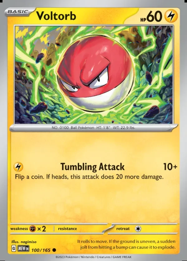 Voltorb 100/165, 151 English Reverse Holofoil print with "Professor Program" stamp, card art reference