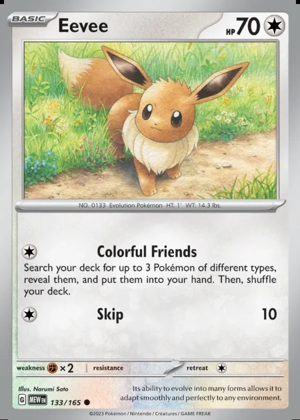 Eevee 133/165, 151 English Print with "Pokémon Together" stamp, card art reference