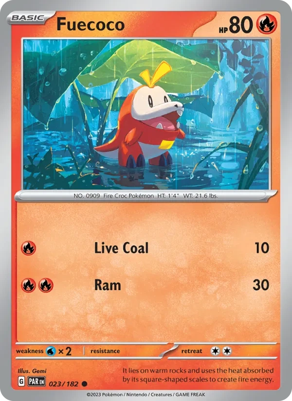 Fuecoco 023/182, Paradox Rift English "17" Armarouge Deck stamp print, card art reference