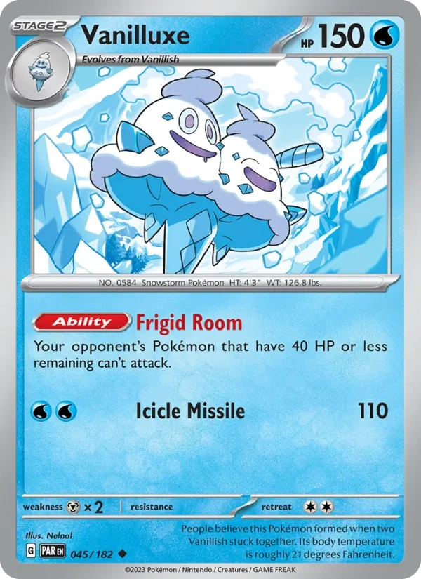 Vanilluxe 045/182, Paradox Rift English Cosmos Holofoil snowflake stamp, card art reference