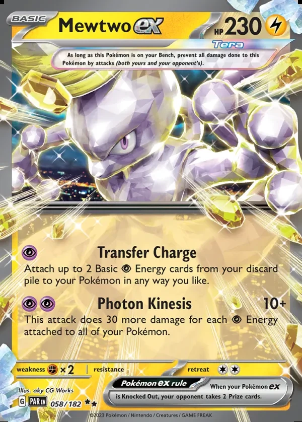 Mewtwo 058/182, Paradox Rift English Print with "Play! Pokémon" stamp, card art reference