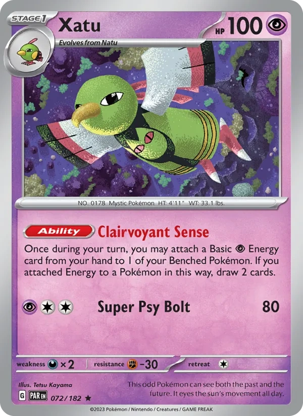 Xatu 072/182, Paradox Rift English Non Holo, card art reference