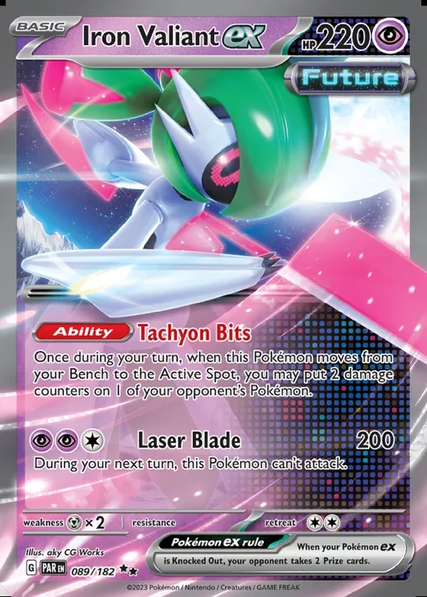 Iron Valiant 089/182, Paradox Rift English Print with "Play! Pokémon" stamp, card art reference