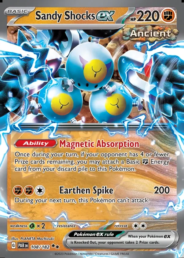 Sandy Shocks 108/182, Paradox Rift English Print with "Play! Pokémon" stamp, card art reference