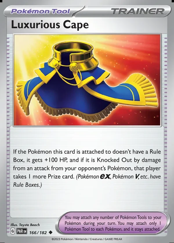 Luxurious Cape 166/182, Paradox Rift English Print with "Play! Pokémon" stamp, card art reference