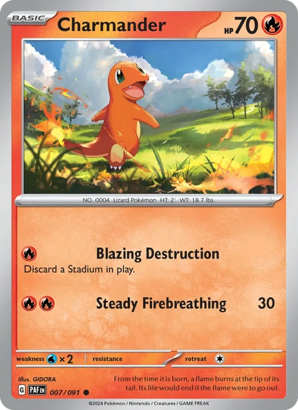 Charmander 007/091, Paldean Fates English Cosmos Holofoil, card art reference