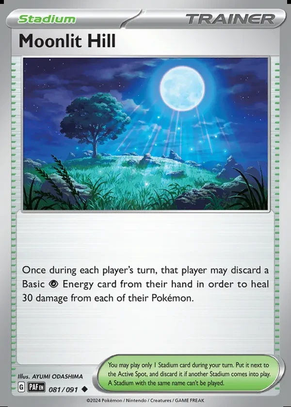 Moonlit Hill 081/091, Paldean Fates English Print with "Play! Pokémon" stamp, card art reference