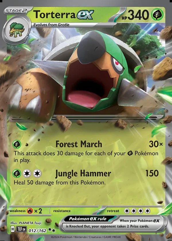 Torterra 012/162, Temporal Forces English Print with "Play! Pokémon" stamp, card art reference