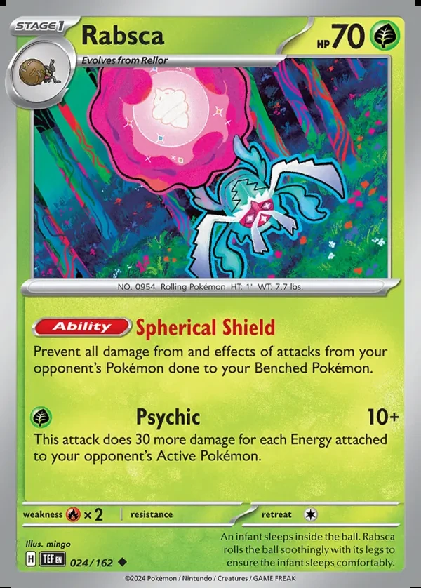 Rabsca 024/162, Temporal Forces English Print with "Play! Pokémon" stamp, card art reference