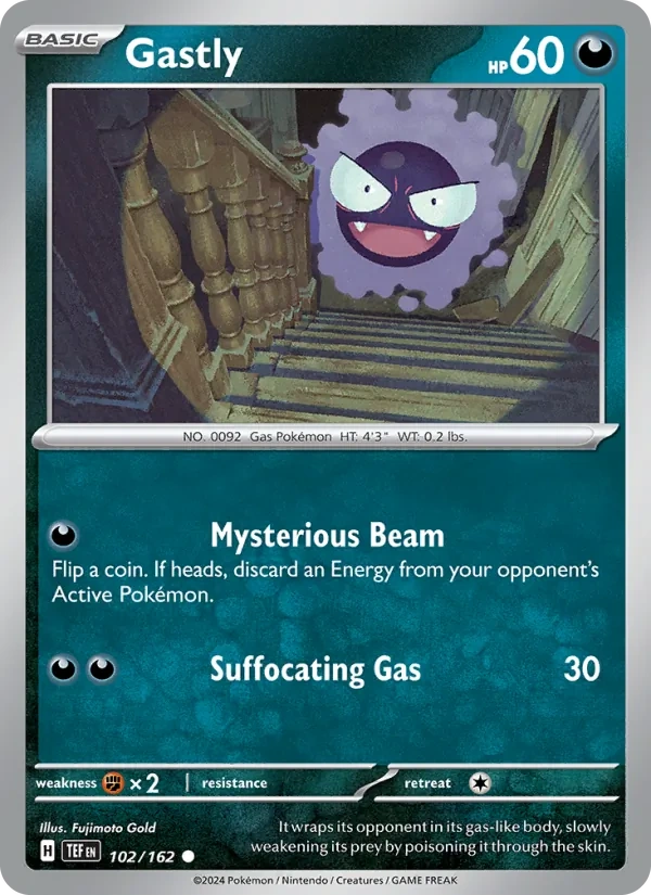 Gastly 102/162, Temporal Forces English Cosmos Holofoil, card art reference