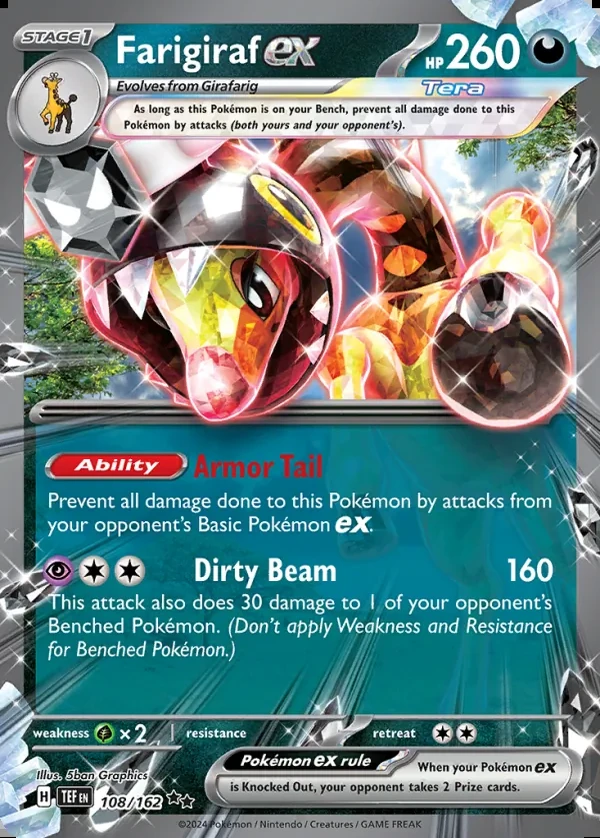 Farigiraf 108/162, Temporal Forces English Print with "Play! Pokémon" stamp, card art reference