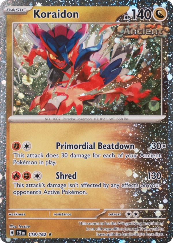 Koraidon 119/162, Temporal Forces English Cosmos Holofoil, image provided by the catalog owner