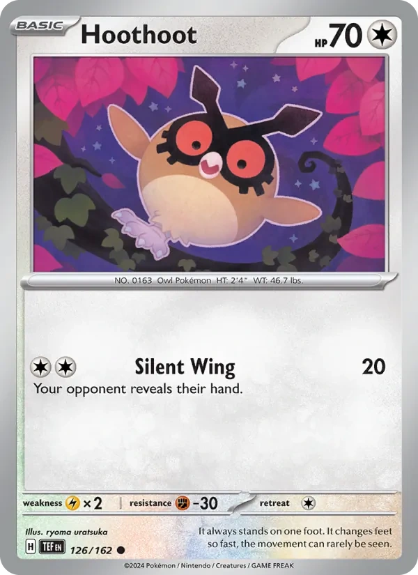 Hoothoot 126/162, Temporal Forces English Cosmos Holofoil, card art reference