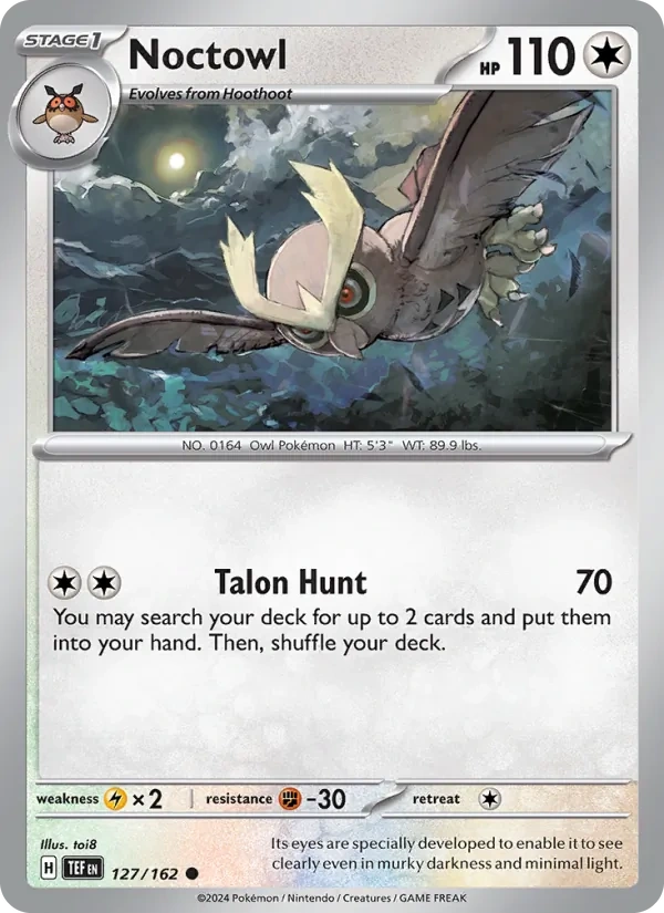 Noctowl 127/162, Temporal Forces English Cosmos Holofoil, card art reference