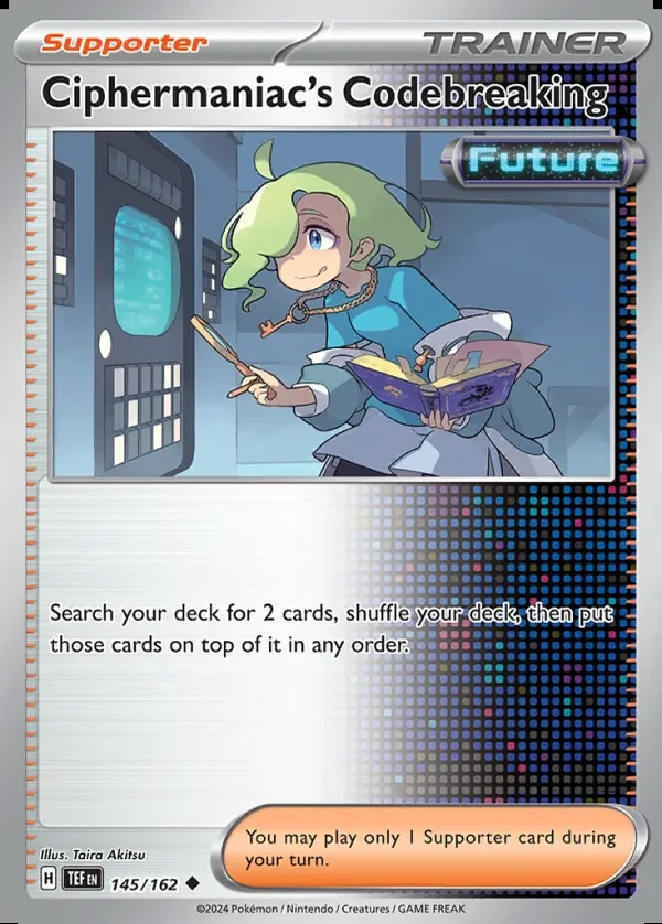 Ciphermaniac's Codebreaking 145/162, Temporal Forces English Print with "Play! Pokémon" stamp, card art reference