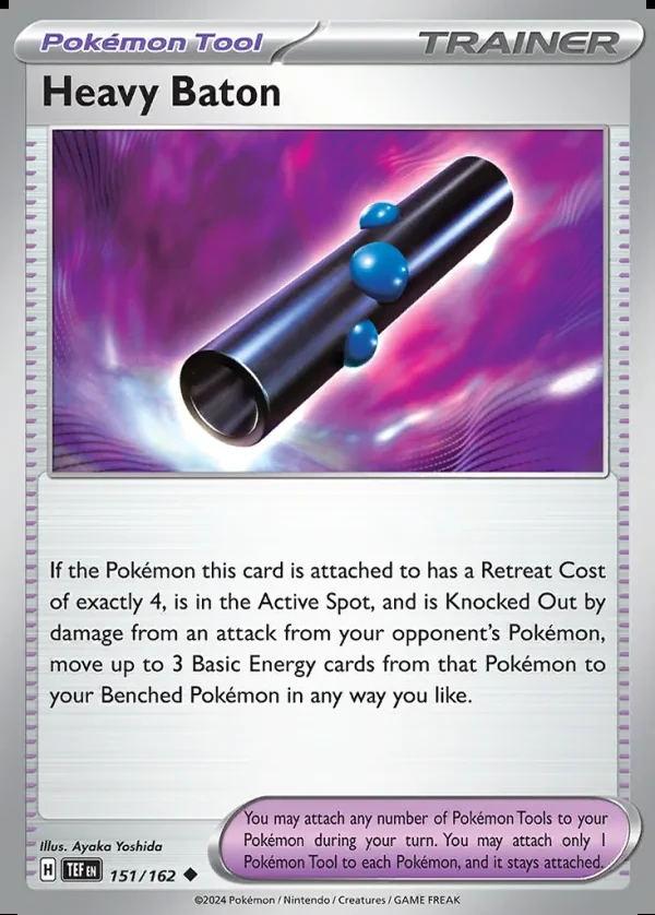 Heavy Baton 151/162, Temporal Forces English Print with "Play! Pokémon" stamp, card art reference