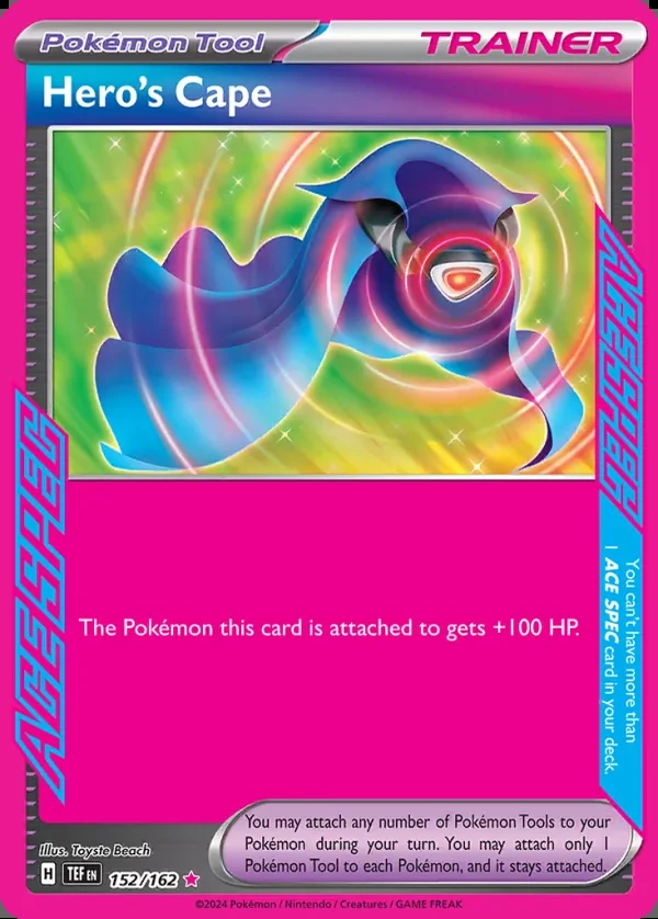 Hero's Cape 152/162, Temporal Forces English Print with "Play! Pokémon" stamp, card art reference