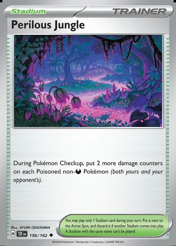 Perilous Jungle 156/162, Temporal Forces English Print with "Play! Pokémon" stamp, card art reference
