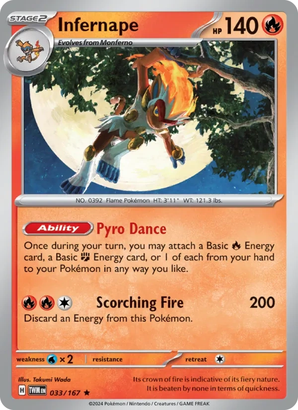 Infernape 033/167, Twilight Masquerade English Non Holo, card art reference