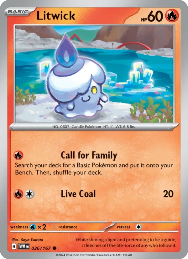 Litwick 036/167, Twilight Masquerade English Pikachu jack-o'-lantern stamp print, card art reference