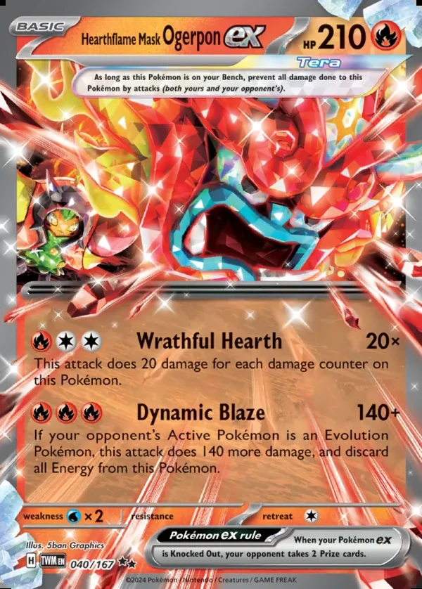 Hearthflame Mask Ogerpon 040/167, Twilight Masquerade English Print with "Play! Pokémon" stamp, card art reference