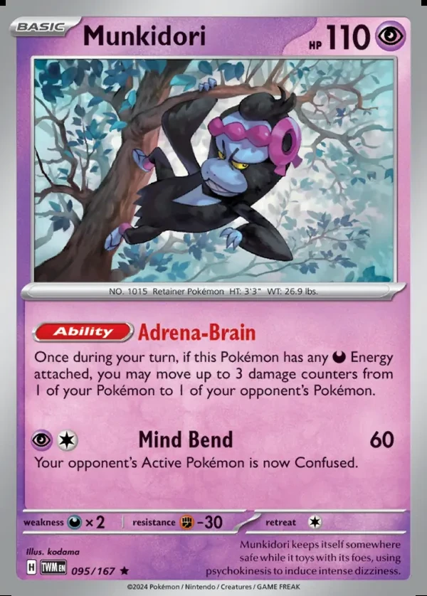 Munkidori 095/167, Twilight Masquerade English Print with "Play! Pokémon" stamp, card art reference