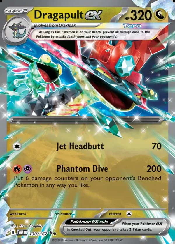 Dragapult 130/167, Twilight Masquerade English Print with "Play! Pokémon" stamp, card art reference