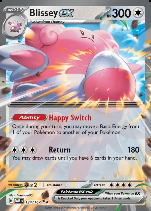 Blissey 134/167, Twilight Masquerade English Print with "Play! Pokémon" stamp, card art reference