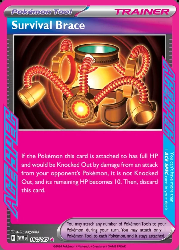 Survival Brace 164/167, Twilight Masquerade English Print with "Play! Pokémon" stamp, card art reference